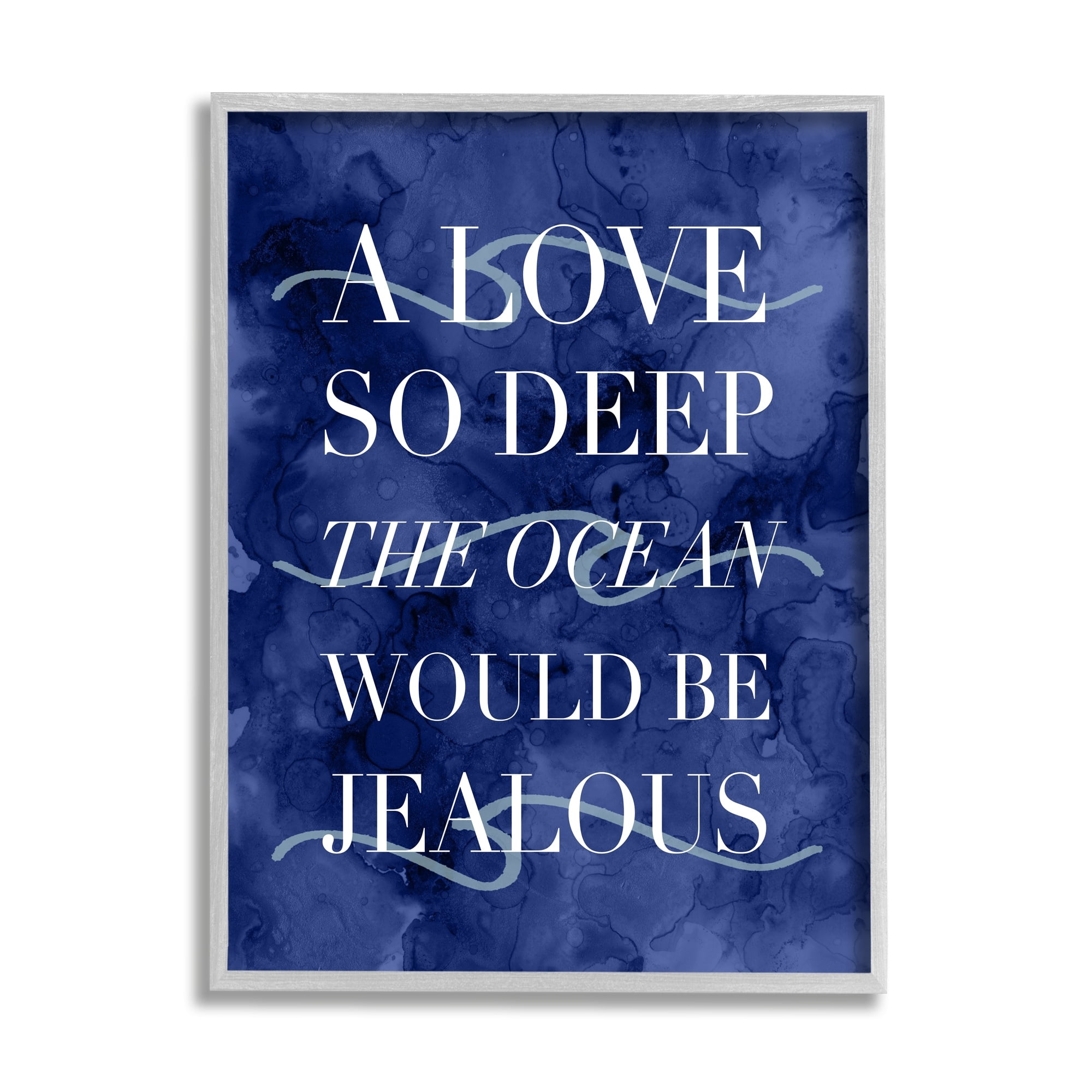 Stupell Industries Romanic Ocean Love Serif Text Watery Background Graphic Art Gray Framed Art Print Wall Art, Design by Daphne Polselli