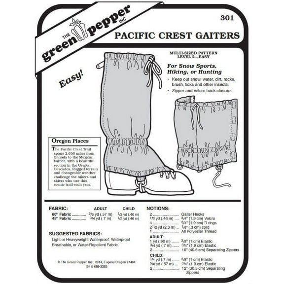 Pacific Crest Gaiters Leg Protection #301 Sewing Pattern (Pattern Only)