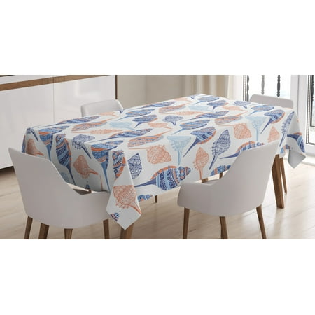 

Ocean Tablecloth Marine Life Themed Abstract Seashells Scallops With Bohemic Prints Rectangular Table Cover for Dining Room Kitchen 52 X 70 Inches Marigold Navy Blue and Blue by Ambesonne