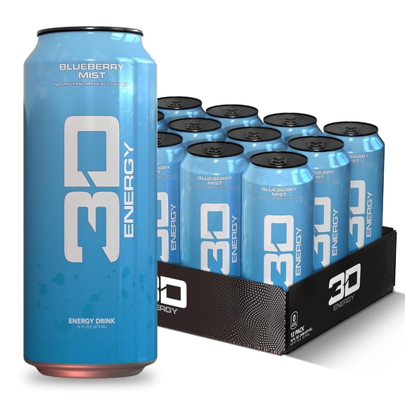 3D Energy Zero Sugar Energy Drink, 200 mg Caffeine, Blueberry Mist, 16 fl oz, 12 Pack