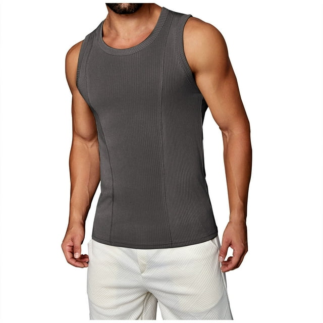 Jgppe Men's Slim Workout Shirts Sleeveless Knit Ribbed Summer Tank Tops Solid Color Muscle Undershirt