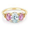 thumbnail image 2 of Gem Stone King 2.44 Ct Oval Sky Blue Aquamarine Pink Sapphire 10K Yellow Gold Ring (Size 9.5), 2 of 4