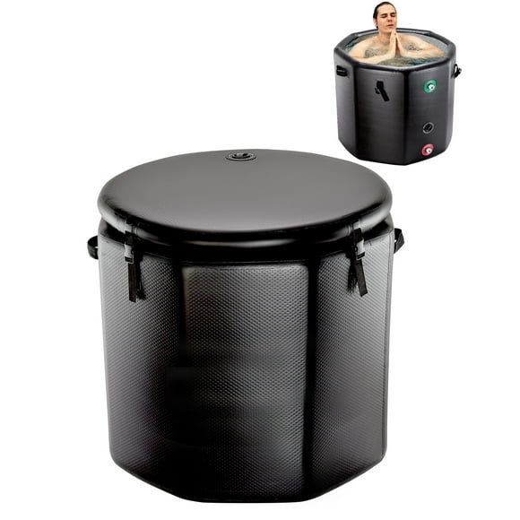 BeesClover Inflatable Ice Bath Tub for Athletes – 186 Gallon Cold Plunge Pod with Insulated Lid, Water Chiller Compatible, Portable Recovery Tub for Bathroom or Outdoor, Black
