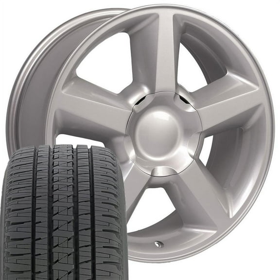 OE Wheels CV83 20 Inch Rims and Tires Fit Tahoe Style 6x139.7 20x8.5 Gloss Silver - Hollander 5308 - Dueler H/L Alenza 275/55-20 (Set of 4)