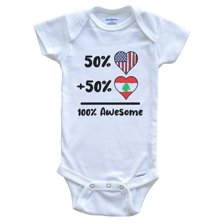 

50% American 50% Lebanese 100% Awesome Lebanon Heart Flag Baby Bodysuit