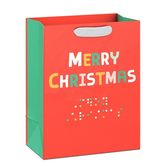 Hallmark Medium Holiday Gift Bag (Merry Christmas in Braille on Red)