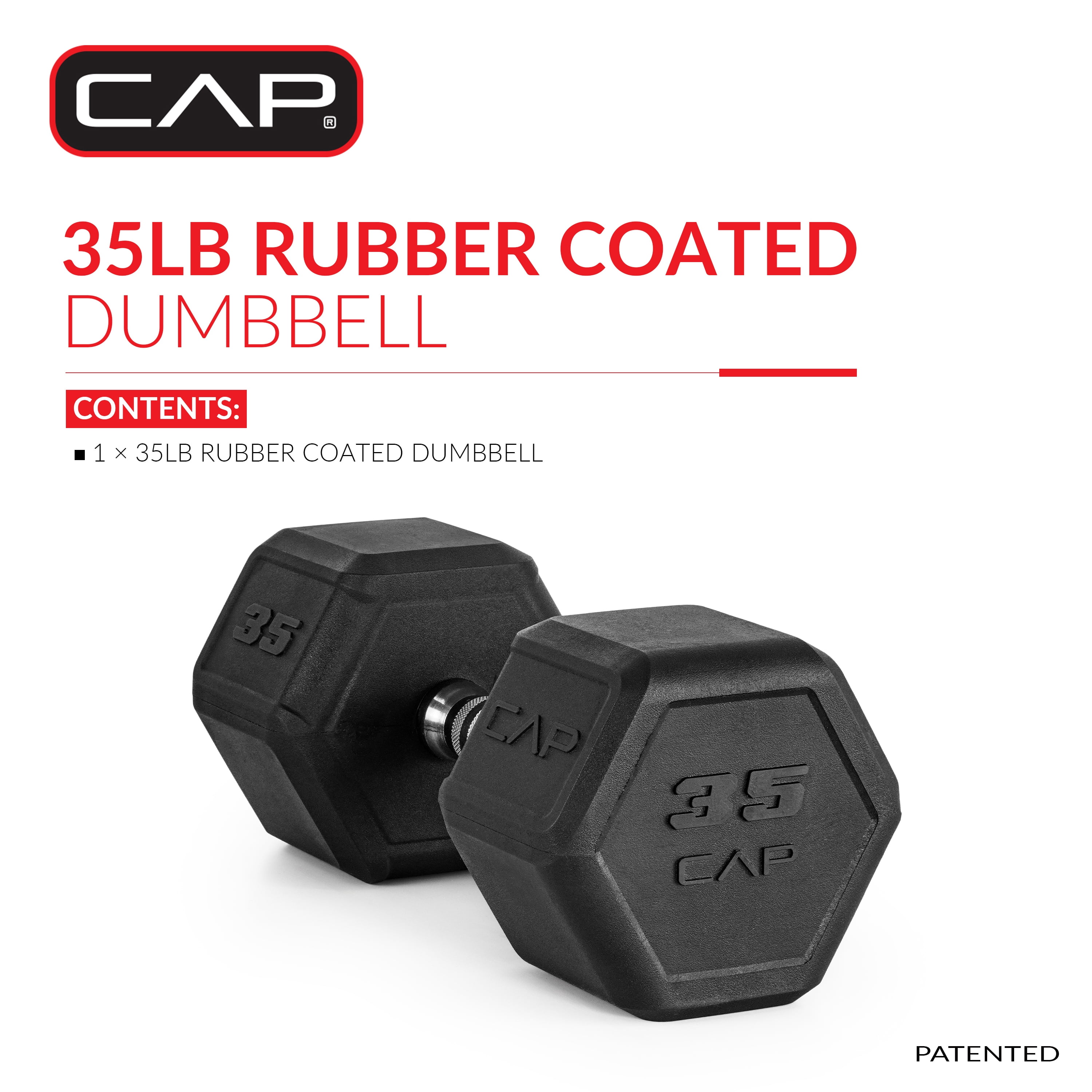 CAP 35 lb Rubber Coated Hex Dumbbell with Contoured Handle