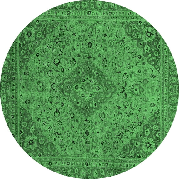 Ahgly Company Indoor Round Abstract Emerald Green Modern Area Rugs, 4' Round