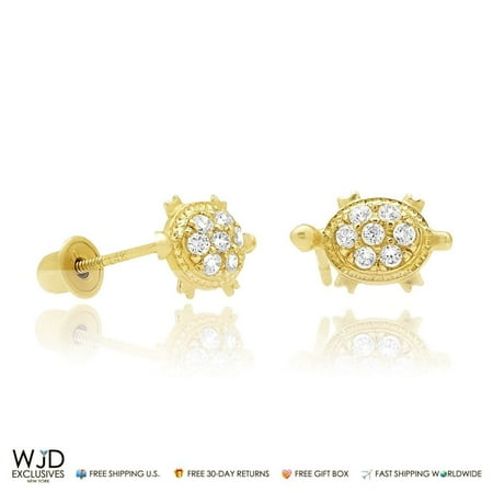 0.20Ct Created Diamond 14K Yellow Gold Turtle Stud Baby Screw Back Earrings