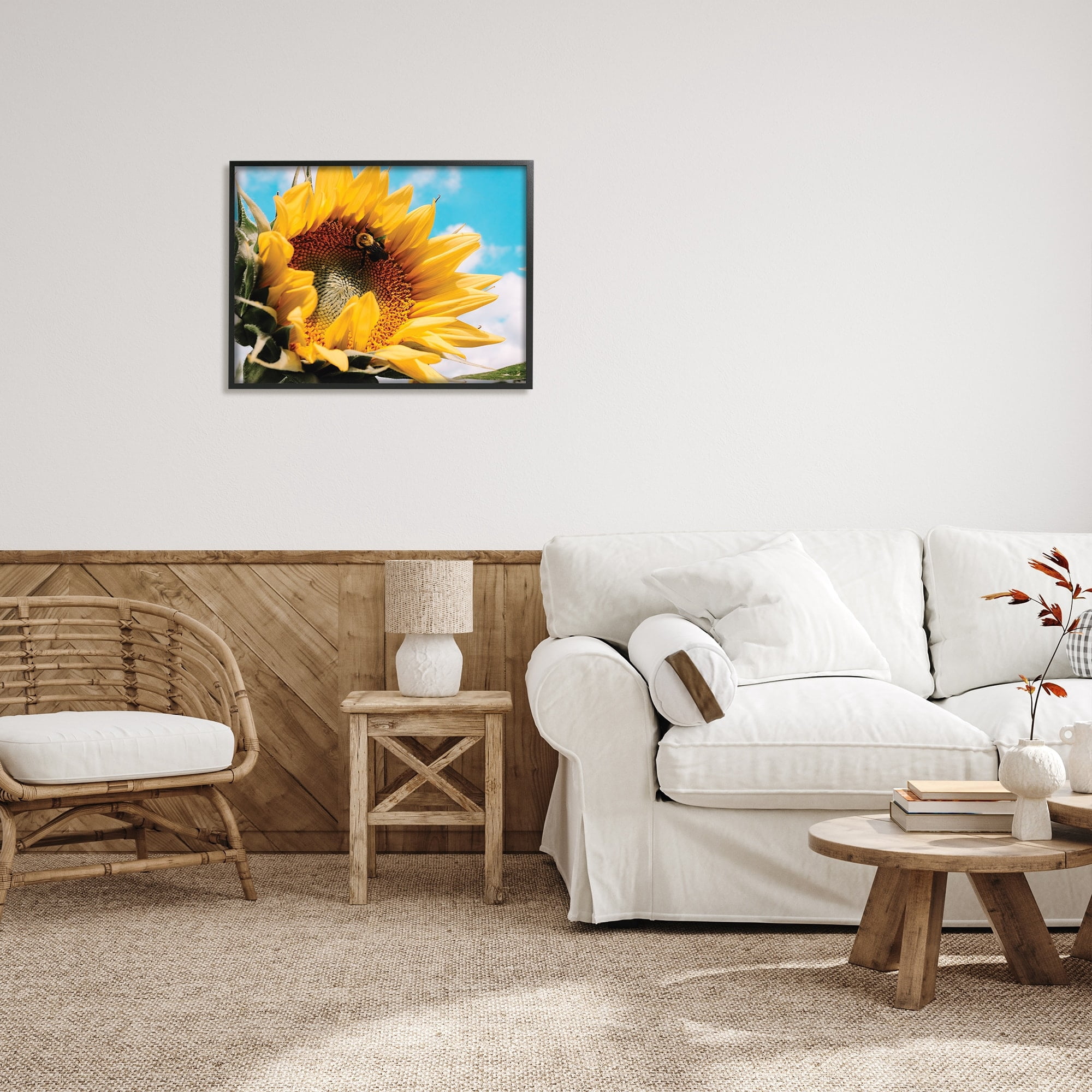 Stupell Industries Summer Sunflower Blossom Pollinating Honey Bee Photography Photograph Black Framed Art Print Wall Art, Design by Hey Bre! Creative Studio