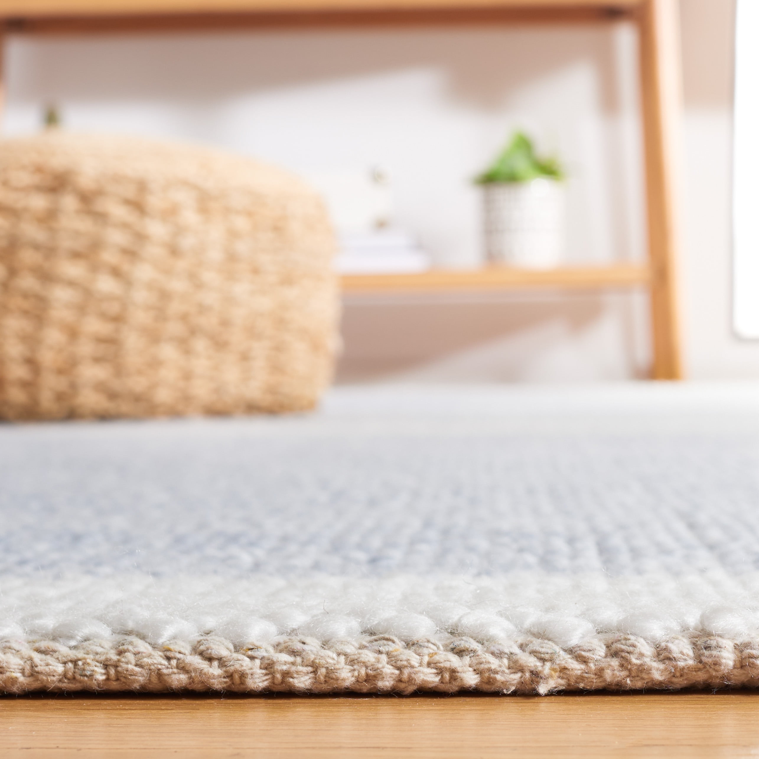 SAFAVIEH Natura Marina Striped Wool Area Rug, Light Blue/Ivory, 6' x 6' Square