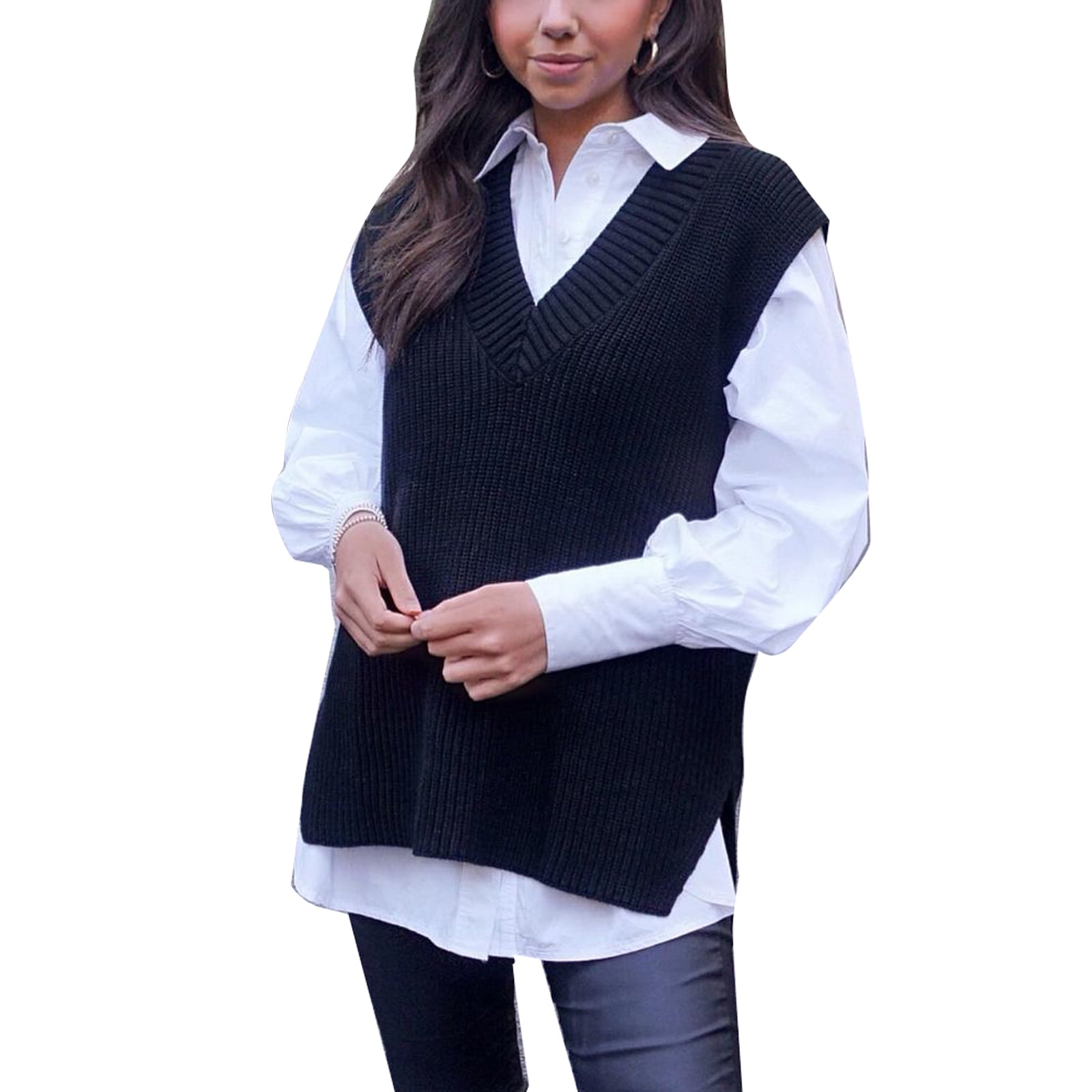 Women V Neck Sweater Vest, Fashion 