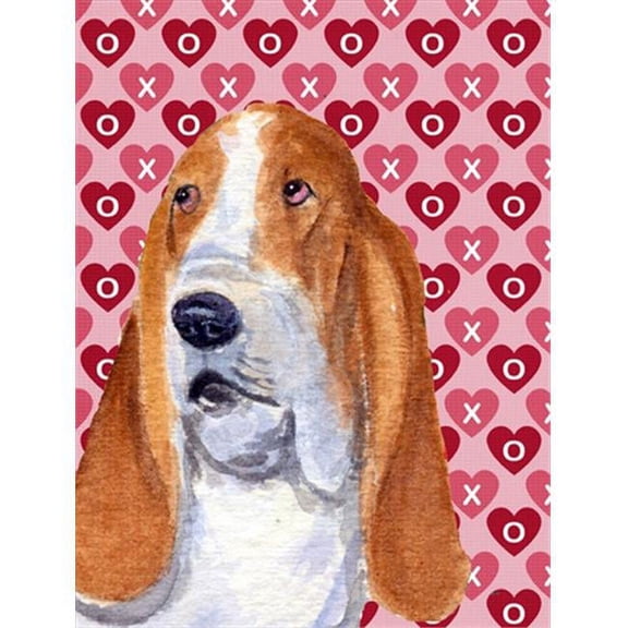 11 x 15 In. Basset Hound Hearts Love And Valentines Day Portrait Flag, Garden Size