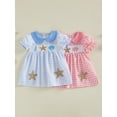 thumbnail image 3 of BemeyourBBs Toddler Baby Girl Summer Starfish Dress Plaid Gingham Short Sleeve Doll Collar Seashell Embroidery A-Line Dress Toddler Girls Casual Dress, 3 of 9