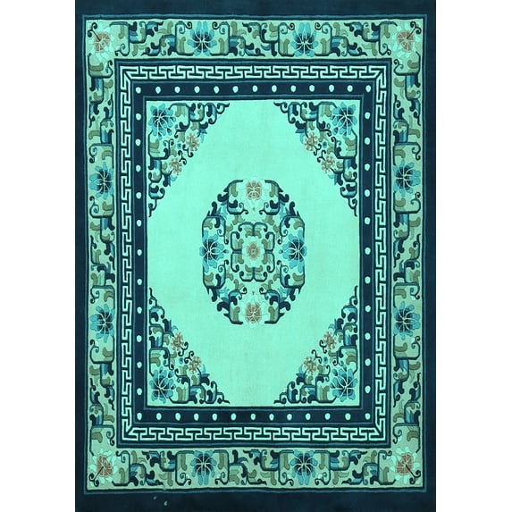 Ahgly Company Indoor Rectangle Persian Turquoise Blue Traditional Area Rugs, 5' x 8'