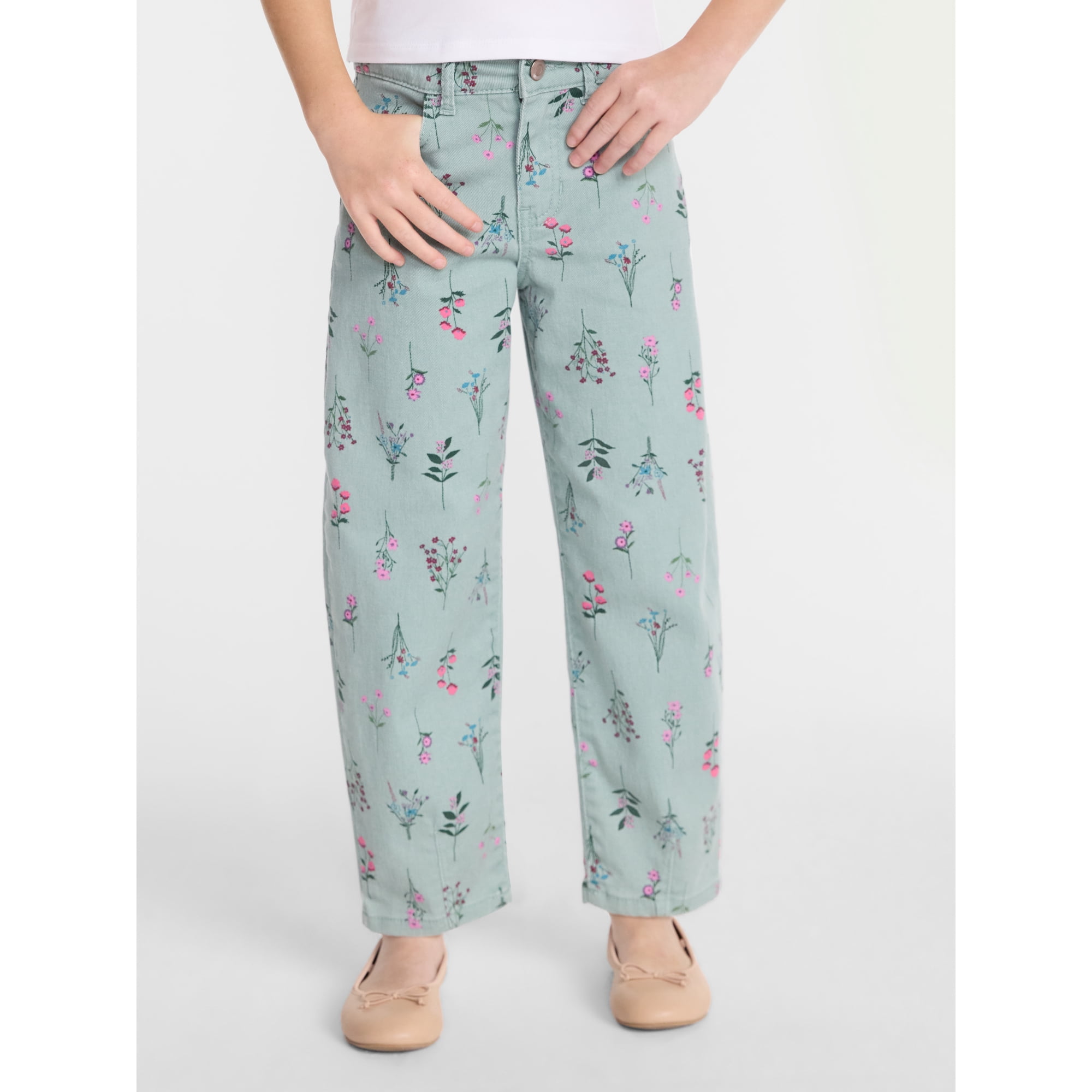 Wonder Nation Girls Ankle Length Barrel Jeans, Sizes 5-18