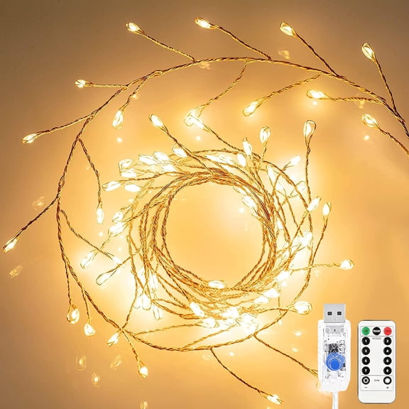 Firecracker Cluster Fairy String Lights, 10FT 100LED Warm White, USB Powered with Remote Timer, Waterproof Starry Lights for Indoor Outdoor Christmas Party Decor