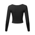 thumbnail image 3 of A2Y Women's Long Sleeve Deep V Neck Cross Wrap Crop Top T Shirts Black S, 3 of 6