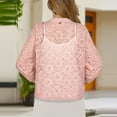 thumbnail image 4 of Breezora Ladies V Neck Three Quarter Sleeve Lace Trim Knit Cardigan Lightweight Layering Piece XL Size Pink, 4 of 5