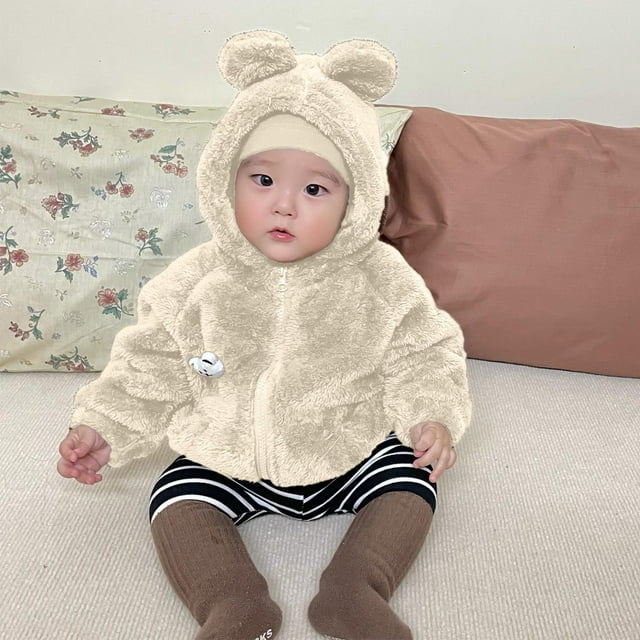 LOVZFMLL Vestes pour Filles Veste Unie à Capuche Chaude Décontractée en Coton 1-2 Ans