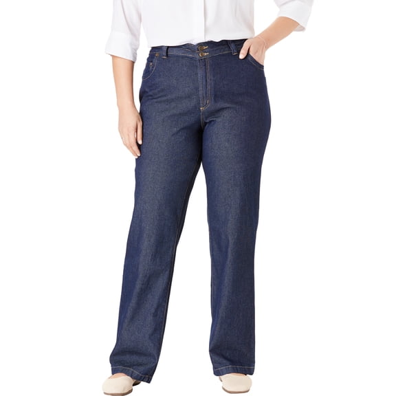 Woman Within Plus Size Petite Perfect Wide-Leg All-Cotton Denim Five-Pocket Jeans