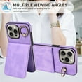 thumbnail image 6 of ELEHOLD Magnetic Wallet Case for iPhone 13 Pro, Built-in 360°Rotation Ring Stand,Slim Shockproof with Card Slot Retro PU Leather, Hybrid Rugged Drop Protective Cover, purple, 6 of 8