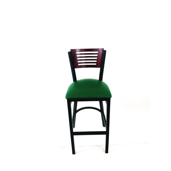 JMC Furniture JMCJRBBVGRNB Jones River Series Barstool, Supports Up to 300 lbs, 28.5 in. Seat Height, Green Seat, Dark Mahogany Back, Black Base