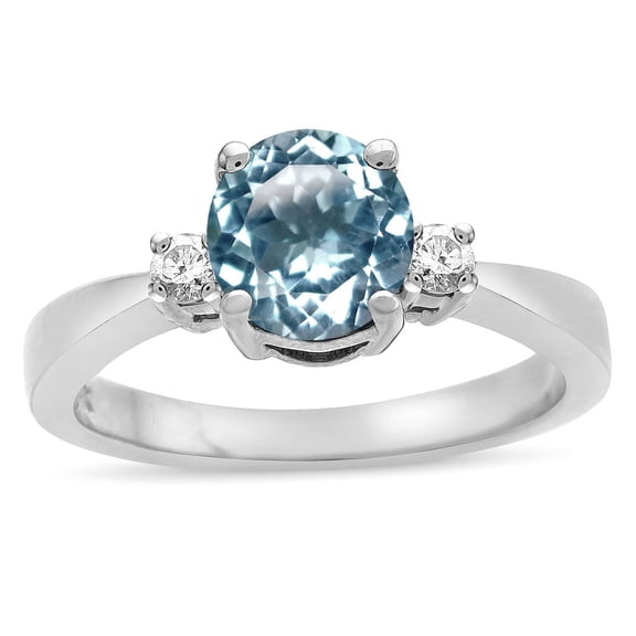 Star K � 3 Three Stone Round Genuine Sky Blue Topaz Classic Engagement Promise Ring
