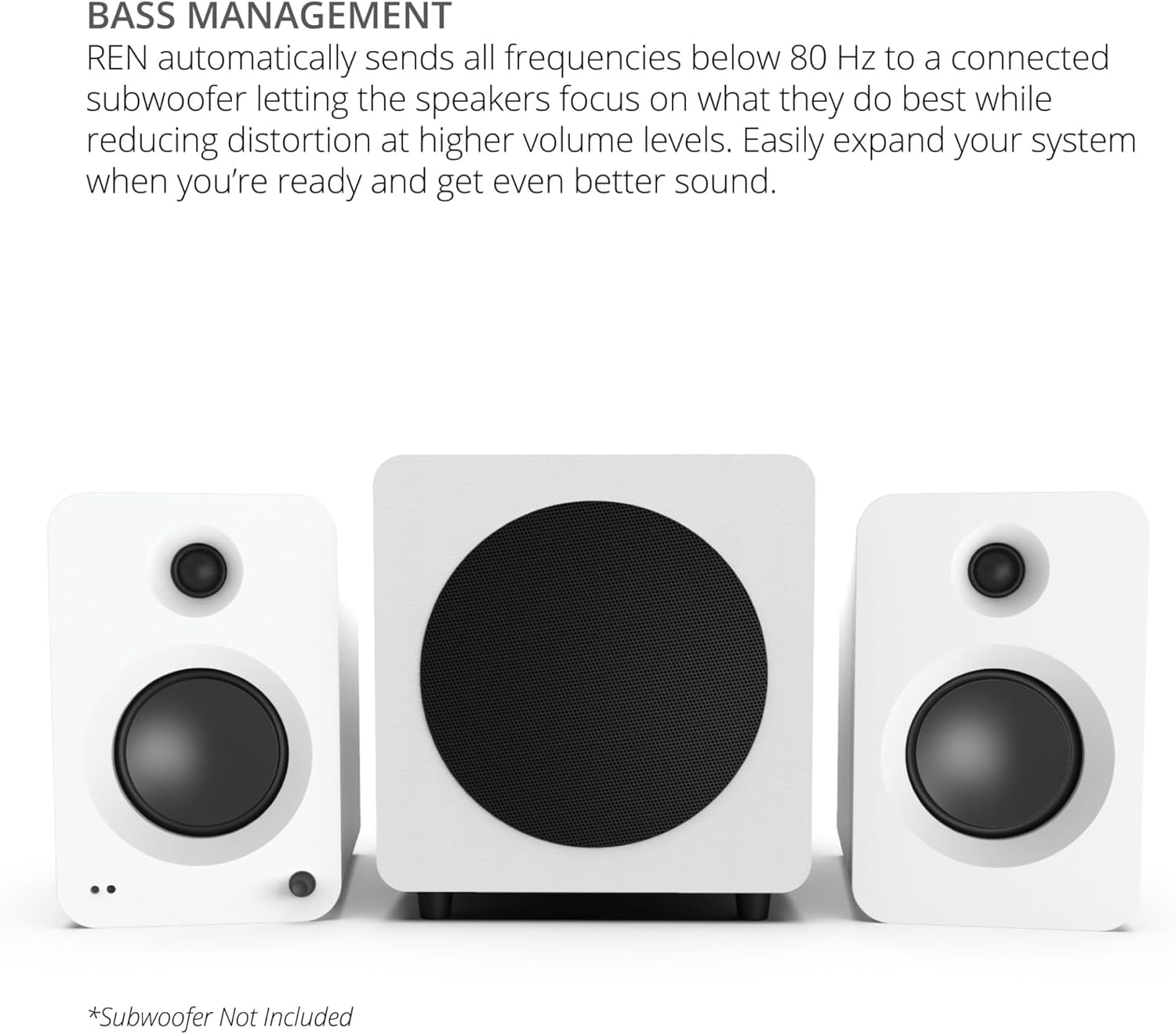 Kanto REN MW Bluetooth Powered Bookshelf Speakers - Matte White Pair with Kanto SP26PLW 26" Fixed-Height Stands for Bookshelf Speakers - White Pair (2024)