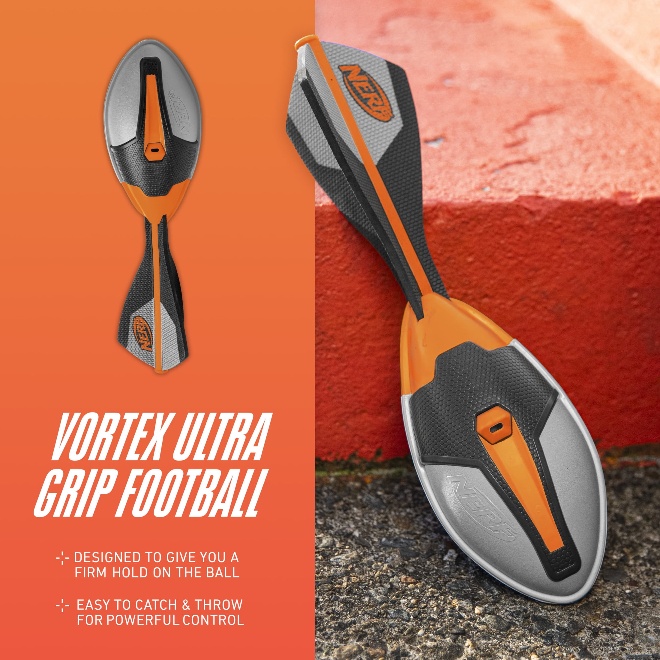 NERF Vortex Ultimate Grip Foam Football - NERF Soft Vortex Football for Long-Distance Throws - All-Weather Perfect for Pool + Beach Football - Kids Ultimate Grip Whistle Vortex Foam Ball