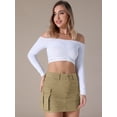 thumbnail image 2 of DARING DIVA Women's Denim Skirt Cargo Pockets Button Mini Jeans Skirts S Khaki, 2 of 7