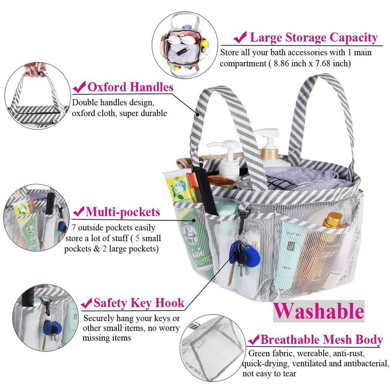Haundry Mesh Shower Caddy Tote, Large College Dorm Bathroom Caddy Organizer  with