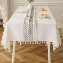 Tablecloths for Rectangle Tables, Cotton Linen Table Cloth, Waterproof Wrinkle Free Farmhouse Table Cloth with Tassels for Kitchen Dining Party for Rectangle Tables, 55''x140'',12-14 Seats