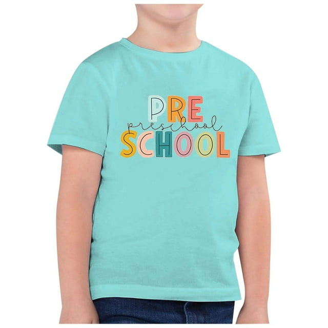MEZZALL T-Shirt de Mode pour Enfant Rentrée Scolaire Imprimé Col Rond Manches Courtes T-Shirts Décontractés Hauts Tee Classique Tout-Petit Tenue Quotidienne, Vert Menthe, 6-7 Ans