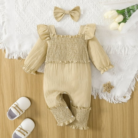 

Qazqa Girls Long Sleeve Solid Ruffles Romper Jumpsuit Headbands Set