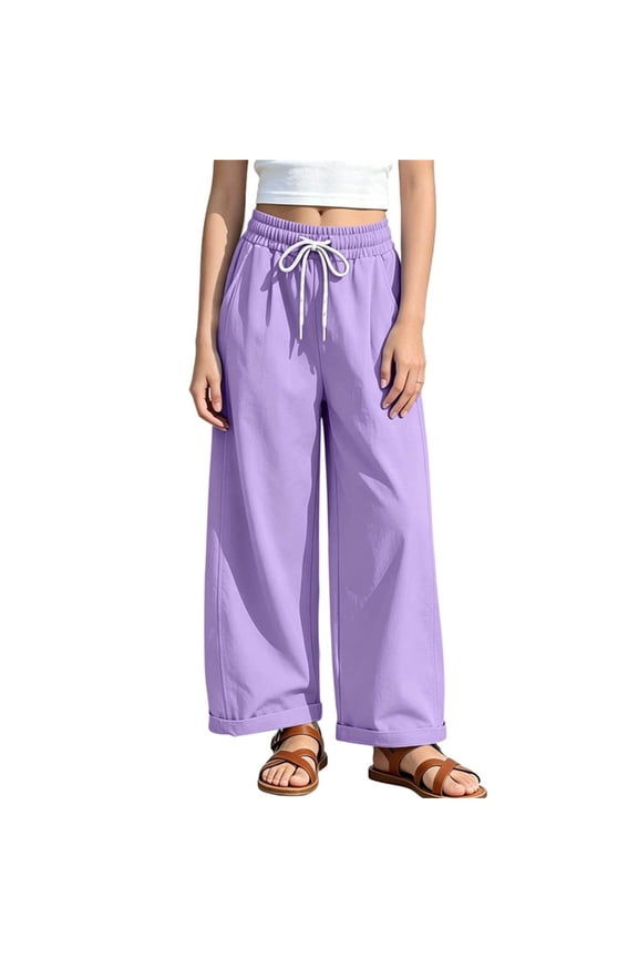 Kids Boys Girls Solid Color Wide Leg Pants, Elastic Waist Thin Summer Casual Harem Pants for 4-15 Years Old, Lightweight Breathable Daily Wear Purple 8 Years