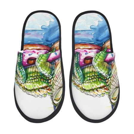 Balery Alligator Donut Pool Float Slient Indoor Furry Fleece Comfort House Shoes Soft Non-Slip Home Shoes Cotton slippers House Slippers-- Medium