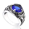 thumbnail image 4 of Mens Vintage Stainless Steel Ring With Sapphires Inlay Carved Bands Classic Everydays Wearable Fashion Jewelry, 4 of 8