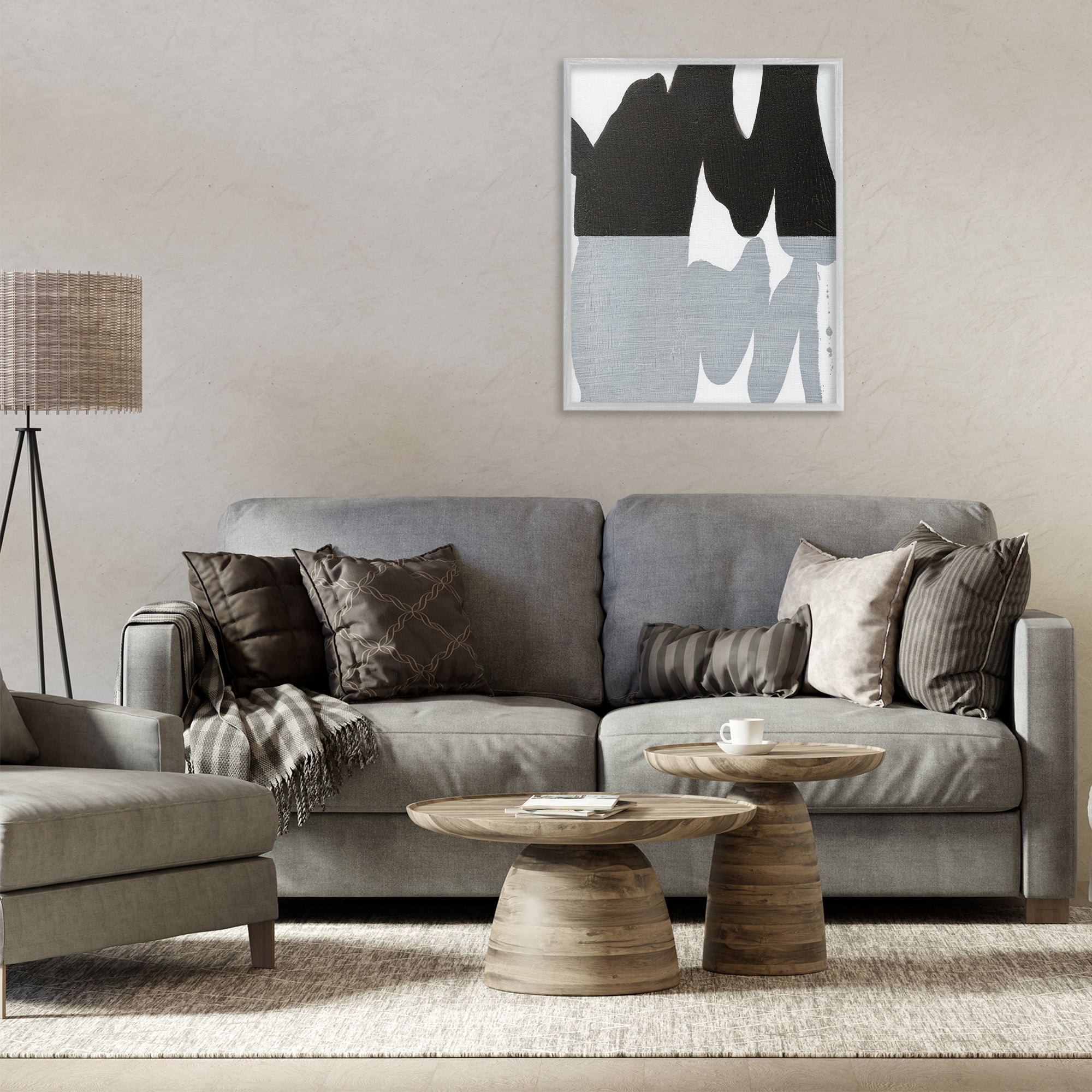 Stupell Industries Black Organic Form Abstract Painting Gray Framed Art Print Wall Art, 24 x 30