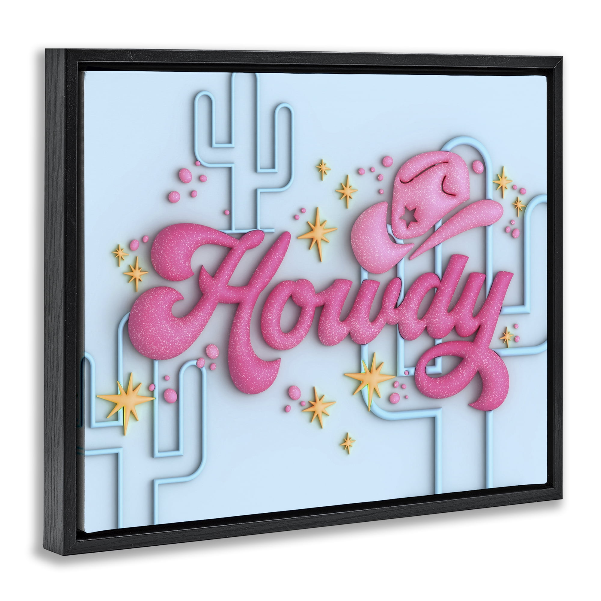 Stupell Industries Retro Howdy & Cactus Entertainment Painting Black Floater Framed Canvas Art Print Wall Art, 31 x 25