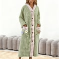 thumbnail image 2 of Arlun Plush Sleepwear Robe for Women Long Over the Knee Length Cozy Button down Hooded Bathrobes Long Sleeve Sleepwear Winter Warm Loungewear with Pockets Light Green M, 2 of 4