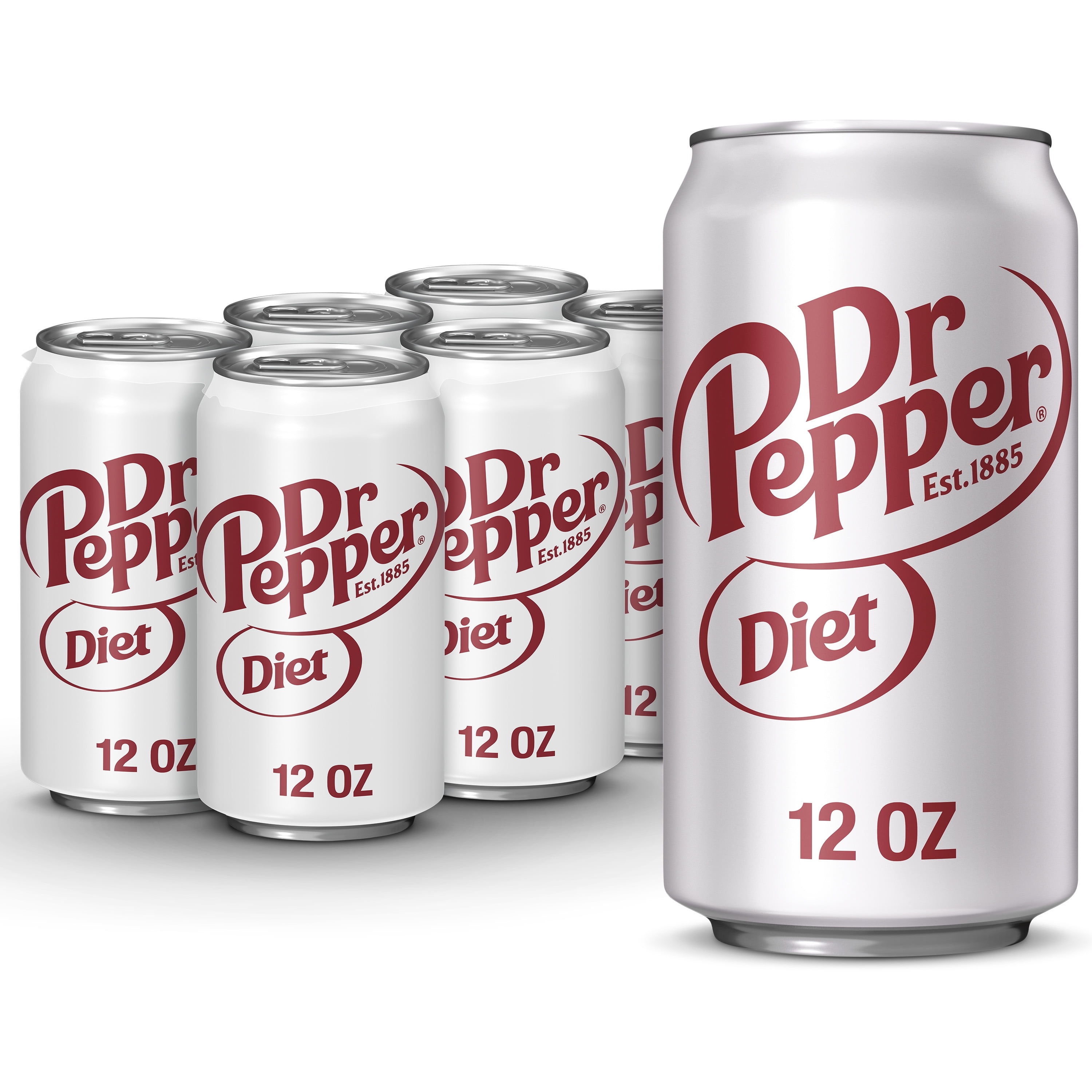 Diet Dr Pepper Soda, 12 fl oz cans, 6 pack