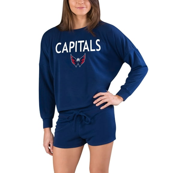 Women's Concepts Sport Navy Washington Capitals Gather Long Sleeve Top & Shorts Set