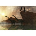thumbnail image 2 of Diplodocus dinosaurs and pterodactyl birds greet the early morning mist Poster Print, 2 of 2