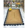 thumbnail image 1 of Indian Handmade Braided Natural Pure Jute with Blue Scalloped Design Area Rugs Size 3 x 5 Feet ( 90 cm x 150 cm ), 1 of 5