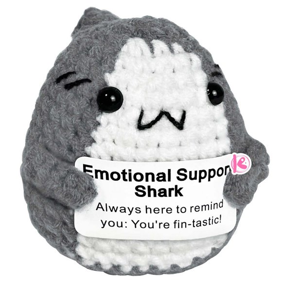 Krinisou Positive Crochet Shark Gifts Crocheted Emotional Plush Support Animal Small Gift for Shark Lovers Women Men Grey 1Pc