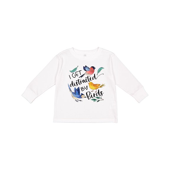 Inktastic I Get Distracted by Birds Boys or Girls Long Sleeve Toddler T-Shirt