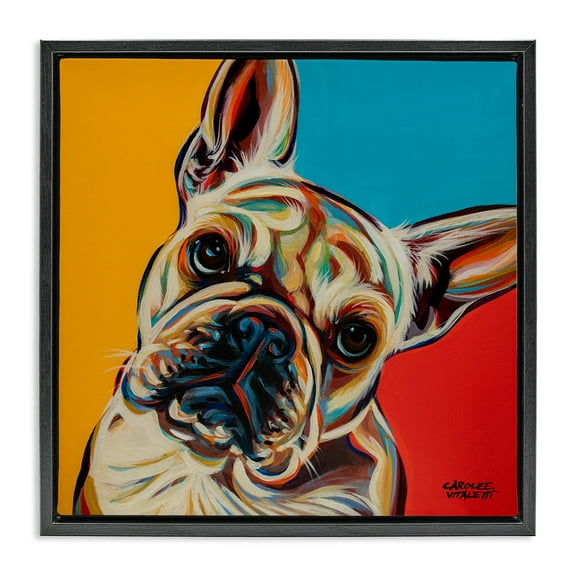 Stupell Industries French Bulldog Pop Portrait Animals & Insects Painting Black Floater Framed Canvas Art Print Wall Art, 18 x 18