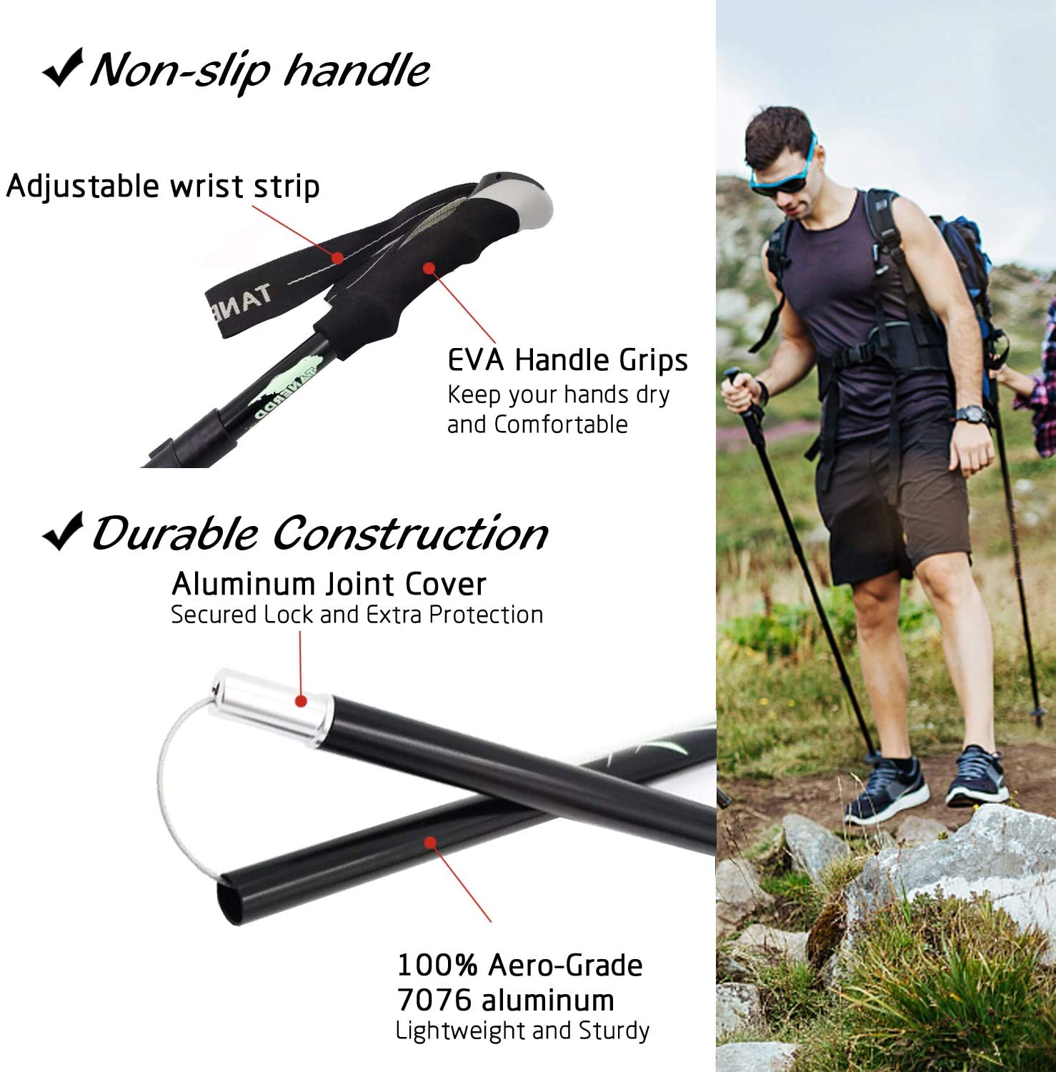 1 Pair//Alpenstock//Lightweight Aluminum Hiking Sticks // Walking Trekking Poles // Quick-Lock Design easy to pack into the Mountaineering Back Bag // Snow baskets included Ultralight for Walking Hiking Horizon Outdoor 7075 Aluminum Folding Trekking Poles
