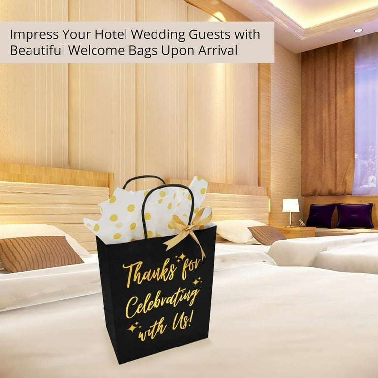  25 Pack Wedding Gift Bag with Tissue Paper - Gold Wedding Gift  Bags for Hotel Guests, Welcome Bags for Wedding Guests Bulk, Wedding Gift  Bags for Hotel Guests, Wedding Welcome Bags